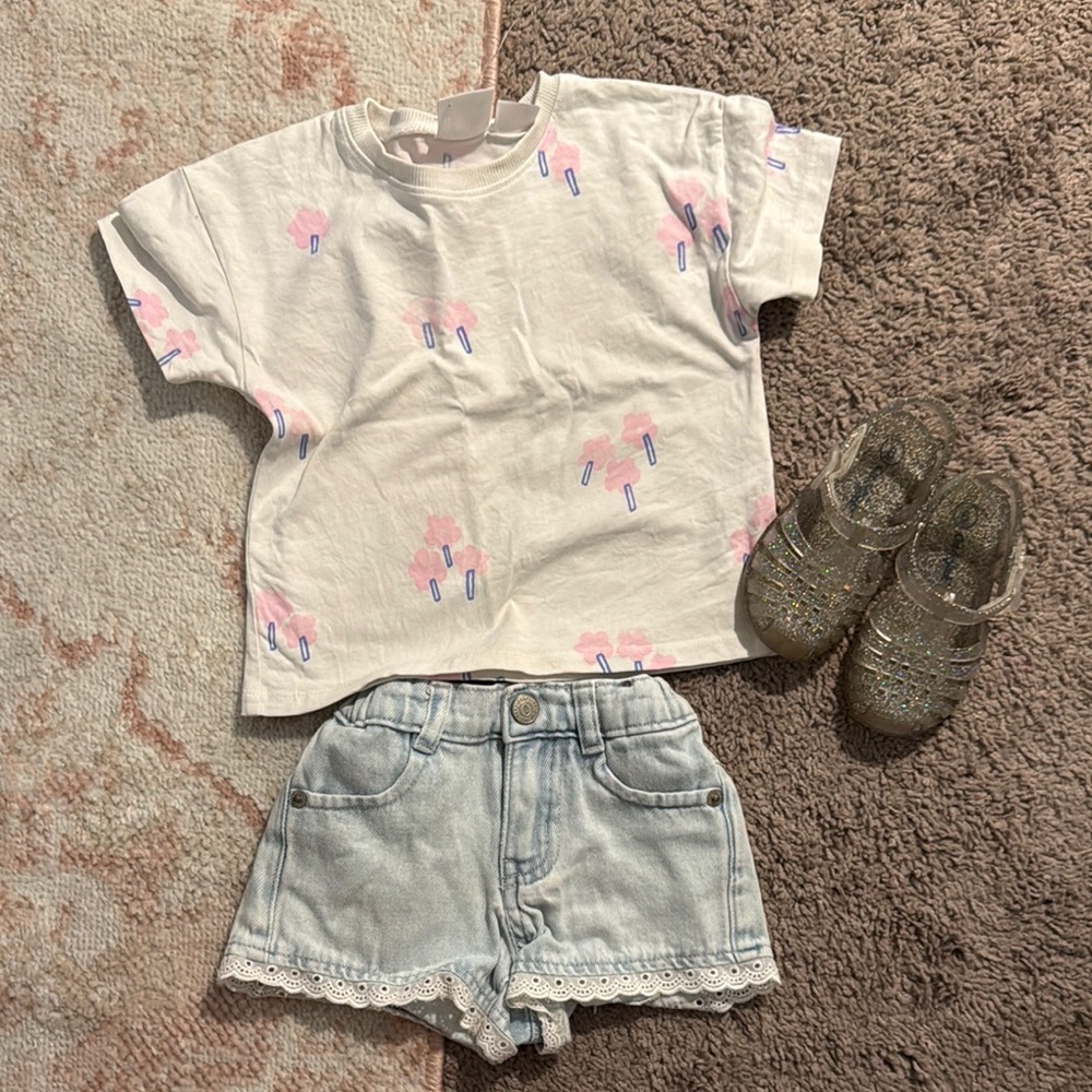 Kids' Pink and White Ice Cream Print T-Shirt
